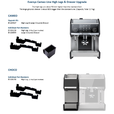 High Legs & Drawer Upgrade Legs = 50mm & Drawer = 0.7Kg Eversys Cameo Line